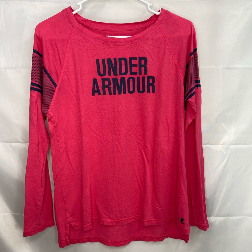 EUC Under Armour women’s pink blue long sleeve heat gear active athletic shirt S